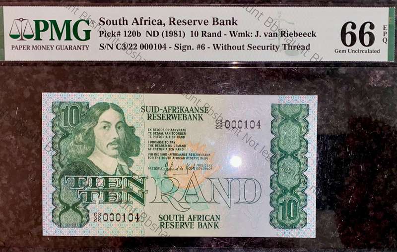 GPC De Kock Graded Low Matching No -000104 First Issue R20, R10 & R5 Graded Gem UNC EPQ 66 & 64 PMG