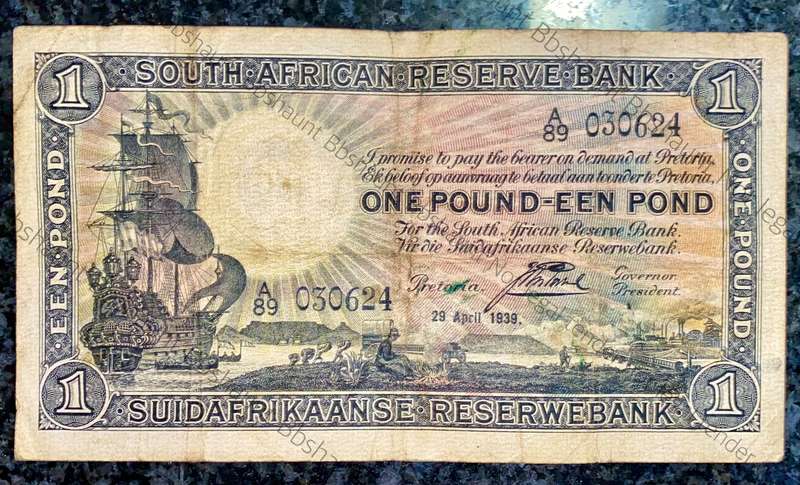 J POSTMUS 1 POUND 20TH APRIL 1939 ENG/AFR A89 FIRST ISSUE