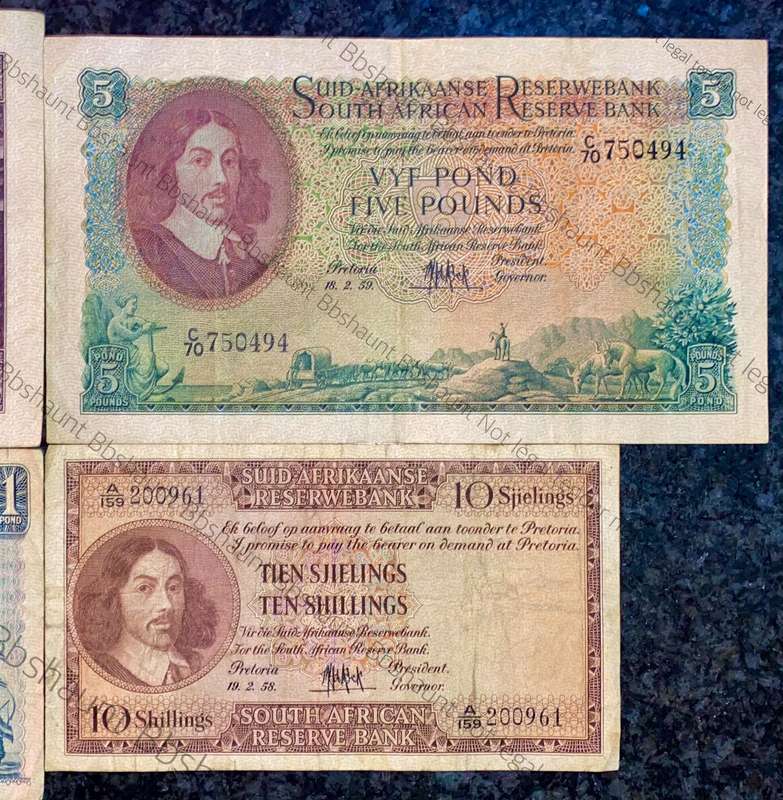 Mh De Kock. set 10 pounds to 10 shillings 1955 & 1959 (1 bid takes all)