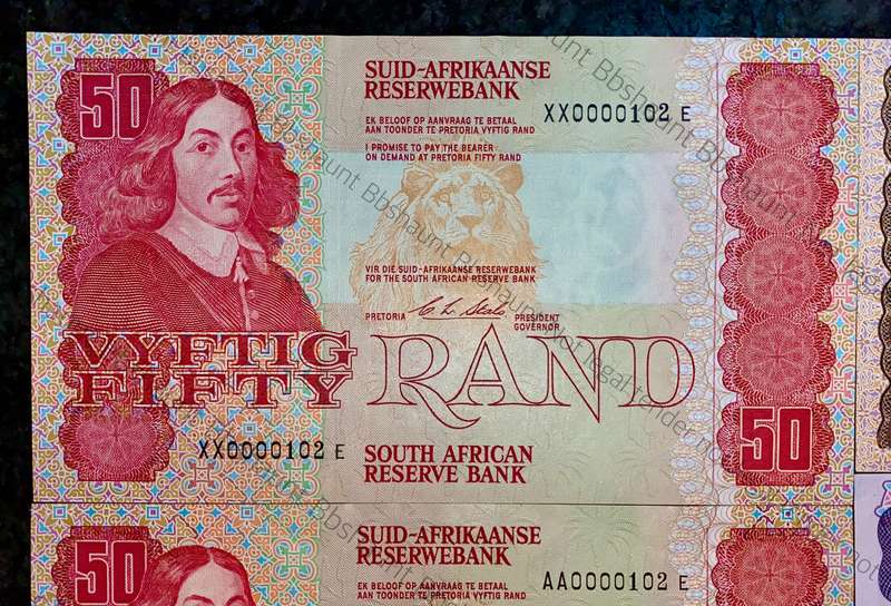 SOUTH AFRICA SET LOW MATCHING NO -- 0000102 -- R50 - R20 & R5 + REPLACEMENTS XX0000102 ALL GEM UNC
