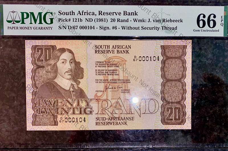 GPC De Kock Graded Low Matching No -000104 First Issue R20, R10 & R5 Graded Gem UNC EPQ 66 & 64 PMG