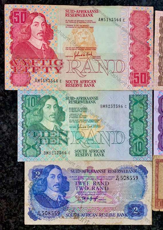 SET OF VARIOUS GOVERNORS & DECIMALS R50 TO R1 -- 1967-1990 ( 1 BID TAKES ALL)