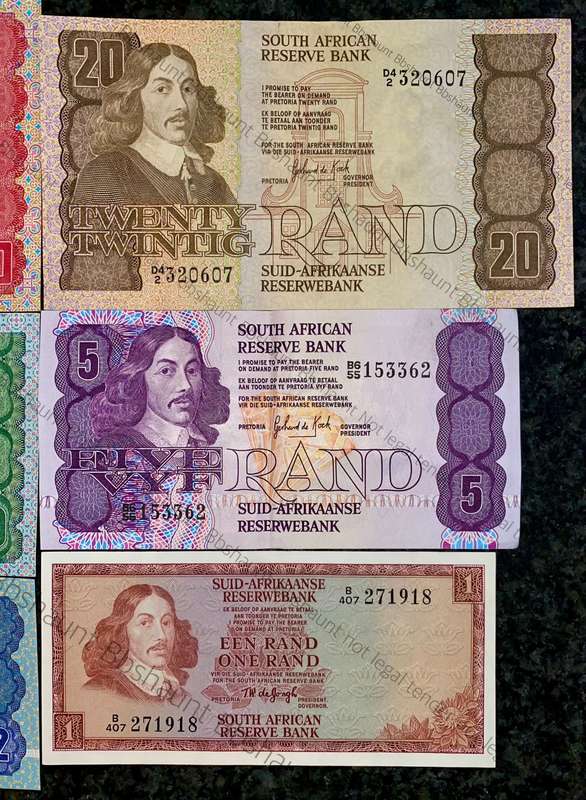 complete set gpc de kock & decimals unc-ef R50 TO R2 - 1980s(R1 de Jongh 1975)- (1 bid takes all)