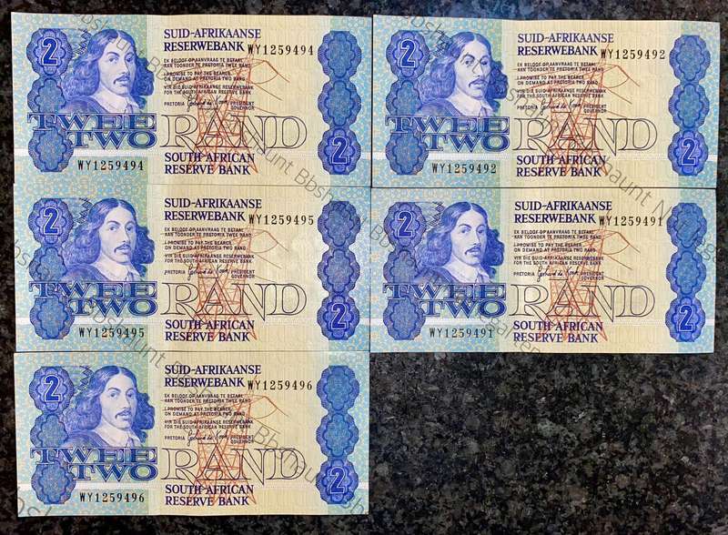 Replacement Note. GPC De Kock R2 in seq WY1259496-491- 3rd issue 1990 (1 bid takes all)