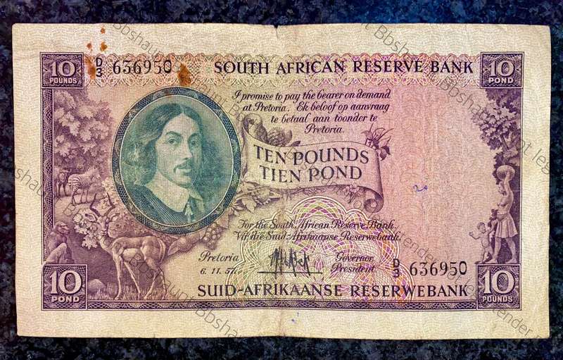 Mh De Kock. 10 pound Pretoria 6-11-1957 - D3