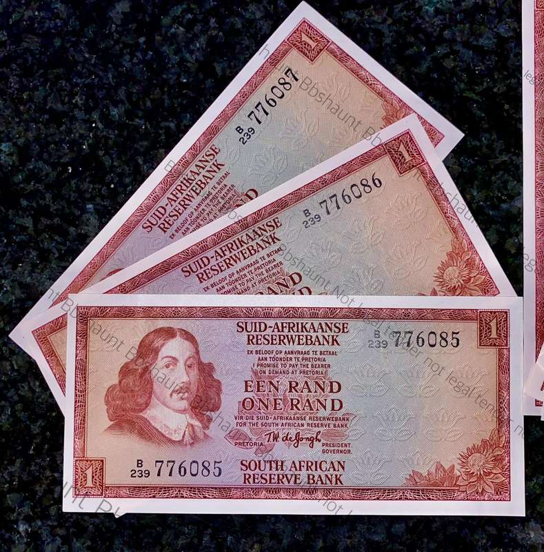 TW De Jongh. R1 in sequence 3 Runs B 239 /776067-087 unc-aunc 2nd issue 1973 (1 bid takes all)