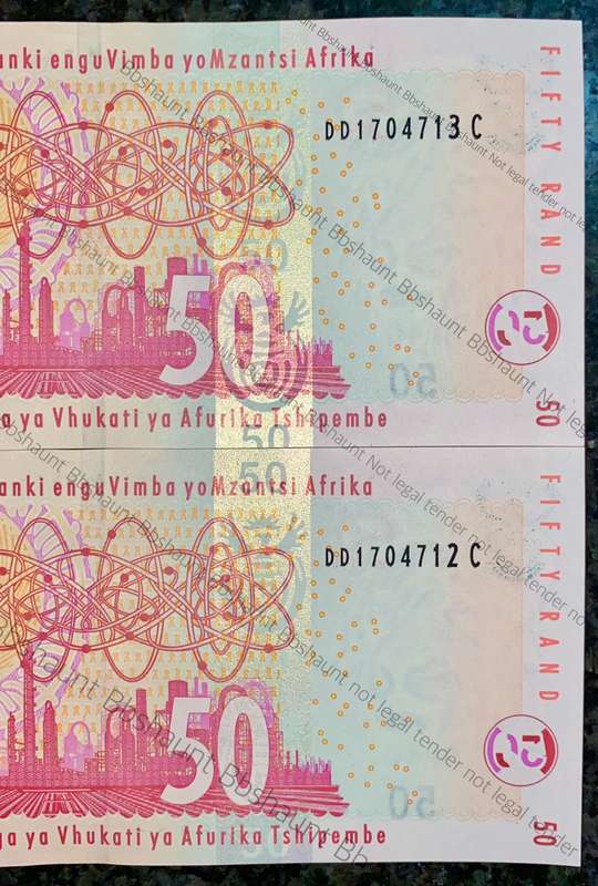 TT MBOWENI R50 IN SEQUENCE DD1704712-713 -- UNC 2004 SECOND ISSUE [ LION WTM ](1 BID TAKES ALL)