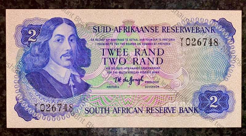 Replacement Note. TW De Jongh R2 -- Y1 -- Unc 2nd issue 1974 Scarce