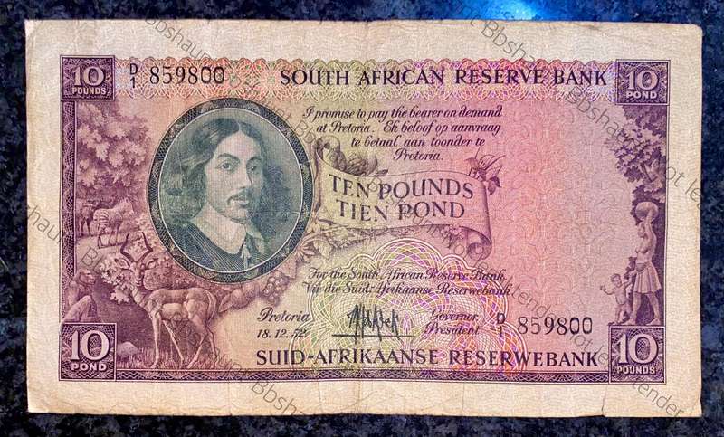 Mh De Kock. 10 pound Pretoria 18-12-1952 - D1