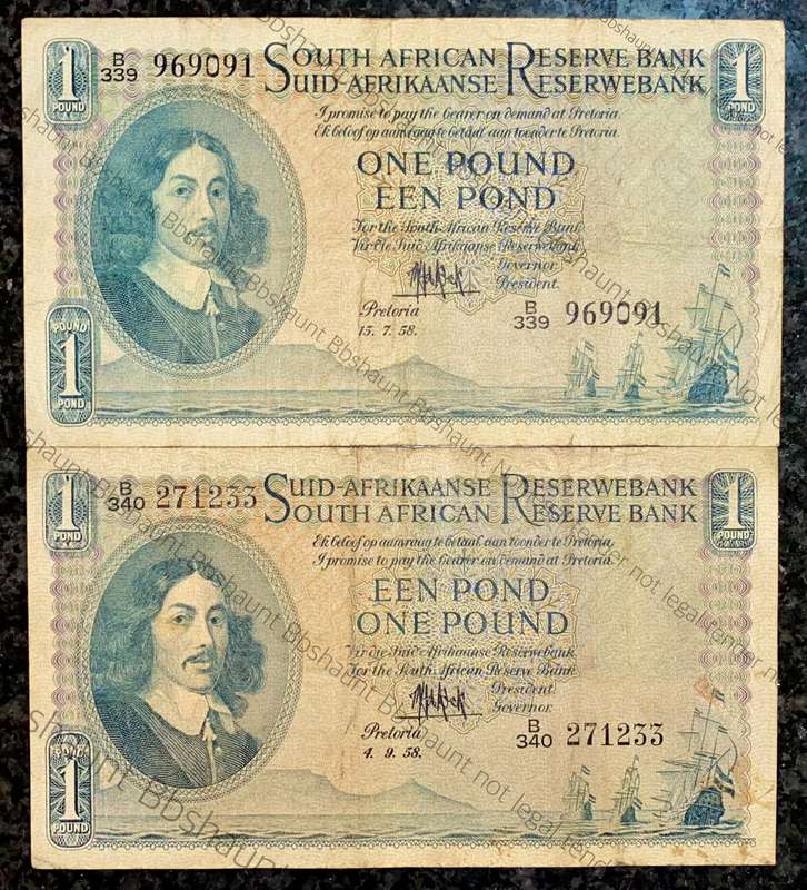 MH DE KOCK 1 POUND - B340 & B339 - THIRD ISSUE 1958(1 BID TAKES ALL)