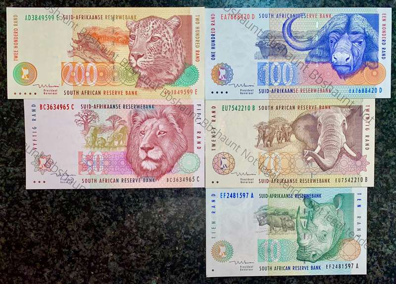 COMPLETE SET TT MBOWENI R200 TO R10 -- 1ST ISSUE 2000 UNC ANIMALS WTM (1 BID TAKES ALL)