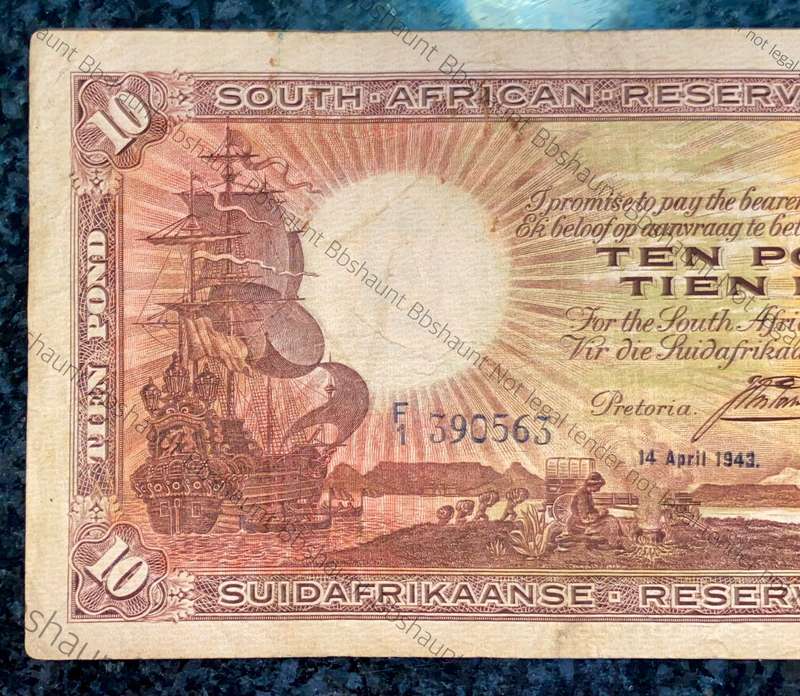 J POSTMUS 10 POUND 14TH APRIL 1943 - F1 - VAN RIEBEECK WTM E/A FIRST ISSUE