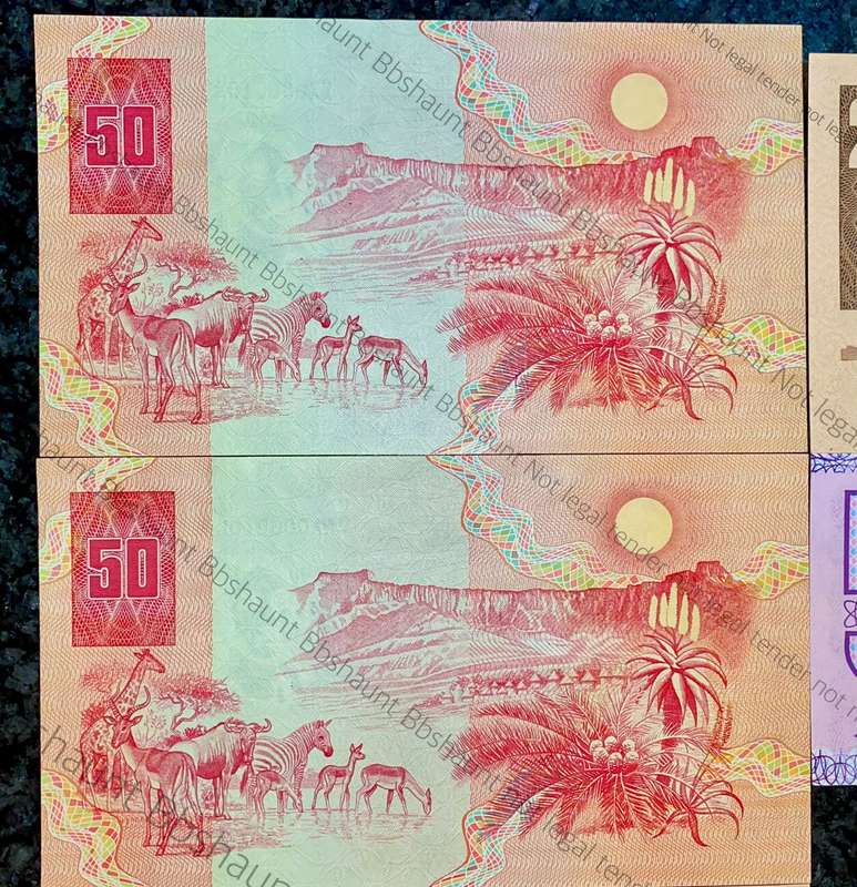 SOUTH AFRICA SET LOW MATCHING NO -- 0000102 -- R50 - R20 & R5 + REPLACEMENTS XX0000102 ALL GEM UNC