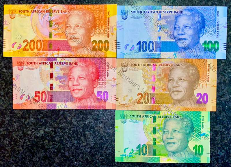 COMPLETE SET LOW NO AA0001512 GILL MARCUS R200 TO R10 UNC 2ND ISSUE 2012(MANDELA WTM) 1 BID TAKES AL