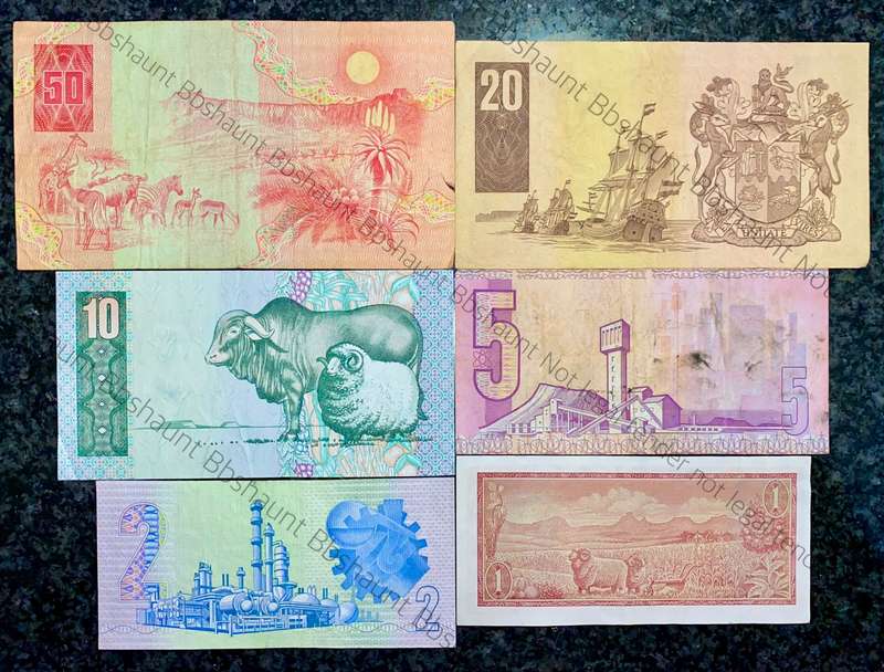 COMPLETE SET OF GPC DE KOCK & DECIMALS R50 TO R2 - 1980s (R1 TW DE JONGH 1975)- (1 BID TAKES ALL)