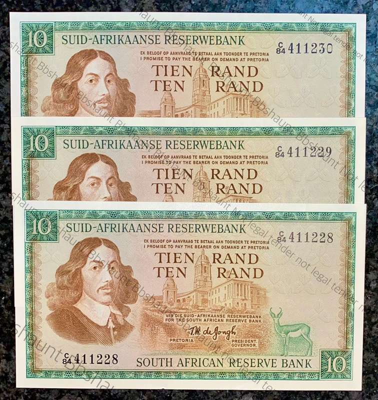 TW DE JONGH R10 IN SEQUENCE C84 /411230-228 UNC 1ST ISSUE 1967 A/E SPRINGBUCK WTM(1 BID TAKES ALL)