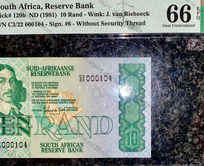 GPC De Kock Graded Low Matching No -000104 First Issue R20, R10 & R5 Graded Gem UNC EPQ 66 & 64 PMG