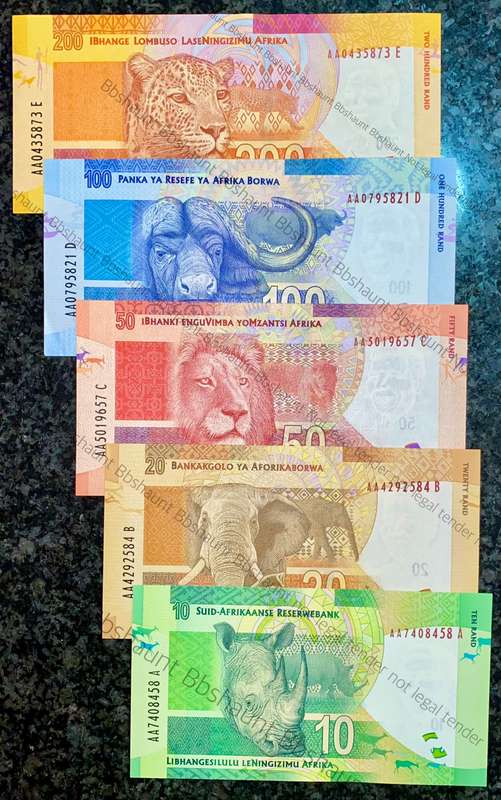 COMPLETE SET OF ALL AA GILL MARCUS R200 TO R10 UNC 2ND ISSUE 2012(MANDELA WTM) 1 BID TAKES ALL)