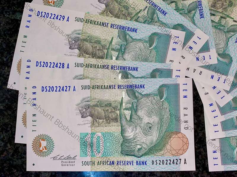 CL Stals. R10 -- in sequence DS2022427-436 rhino wtm 2nd issue 1993 unc-aunc (bid per note)