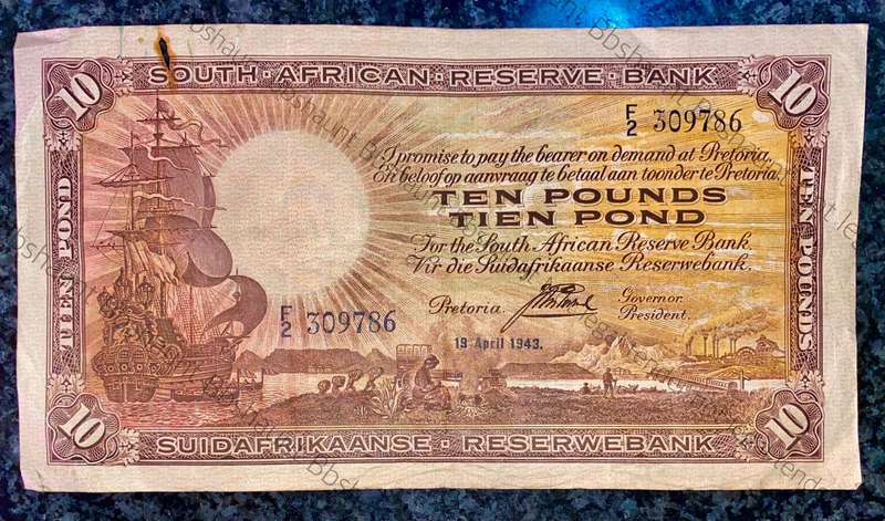 J Postmus 10 pound F2 - 19th April 1943 only issue