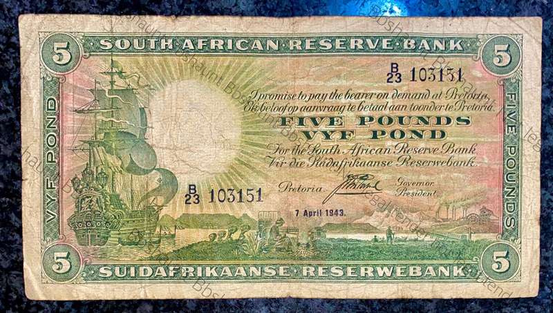 J Postmus 5 pound B23 - 7th April 1943 only issue