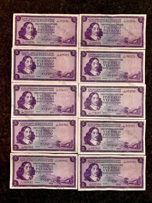 Tw De Jongh. R5 Van Riebeeck wtm 3rd issue 1975 (bid per note) good condition