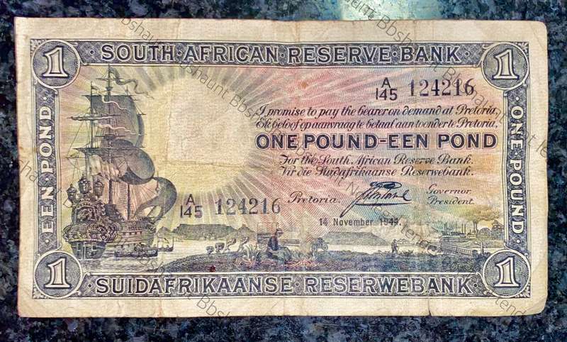 J POSTMUS 1 POUND 17TH NOVEMBER 1944 ENG/AFR A145 FIRST ISSUE VAN RIEBEECK WTM