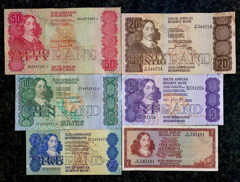 Complete Set GPC De Kock & decimals R50 TO R2 - 1980s (R1 de Jongh 1975) (1 bid takes all)