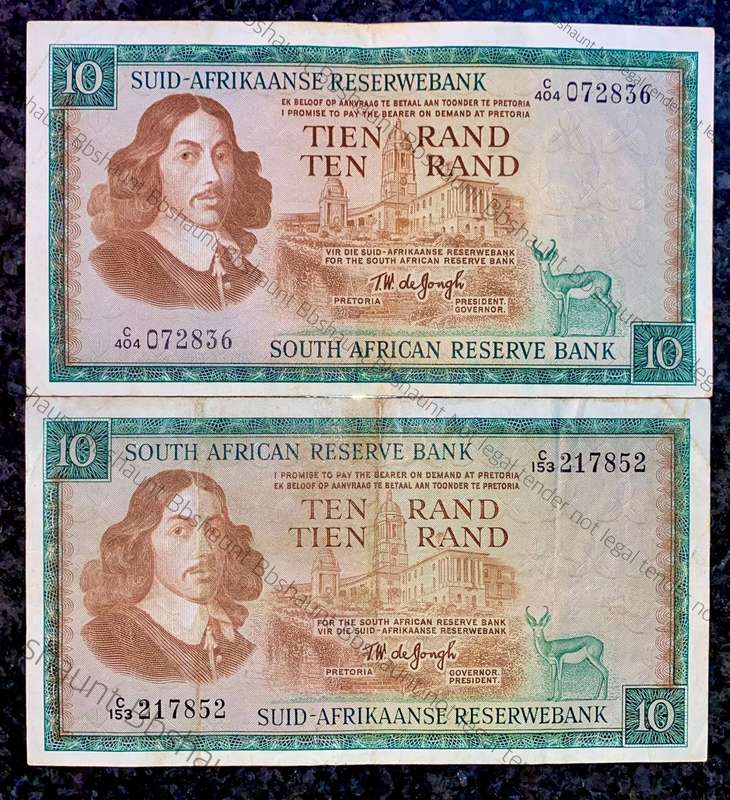 Tw De Jongh. R10 Springbuck & Van Riebeeck wtm 1967-1975 (1 bid takes all)