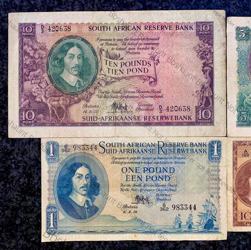 Mh De Kock. set 10 pounds to 10 shillings 1955/56/58 & 1959 (1 bid takes all)