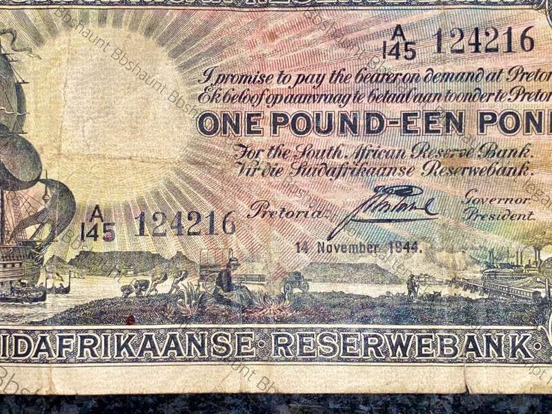 J POSTMUS 1 POUND 17TH NOVEMBER 1944 ENG/AFR A145 FIRST ISSUE VAN RIEBEECK WTM