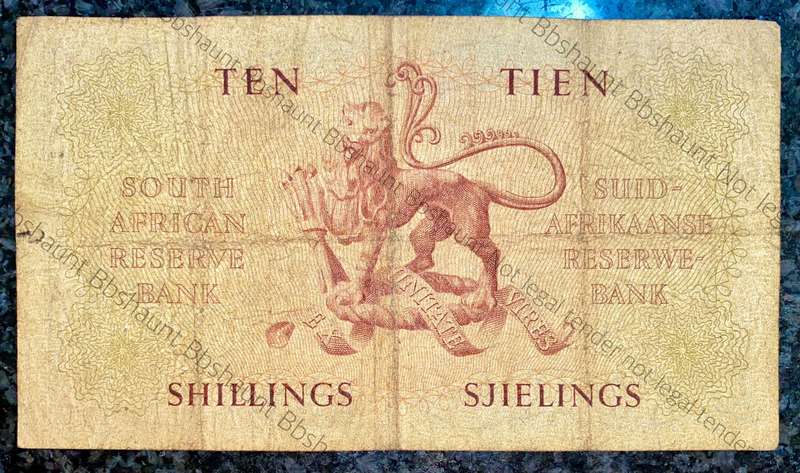 Mh De Kock. 10 shillings 8-1-1958 -- A153