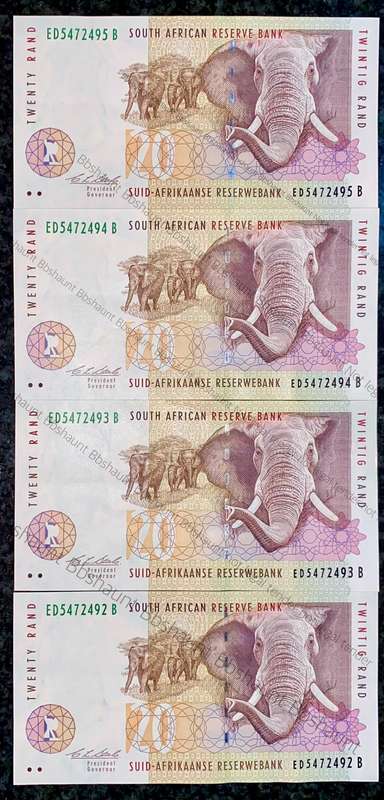CL Stals. R20 -- in sequence ED5472495-492 Elephant wtm 2nd issue 1993 aunc (1 bid takes all)