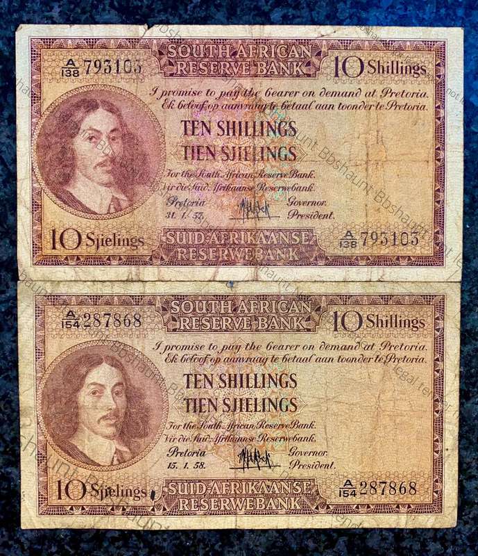 Mh De Kock. Set 10 shillings with two different shade of emblems (1 bid takes all)