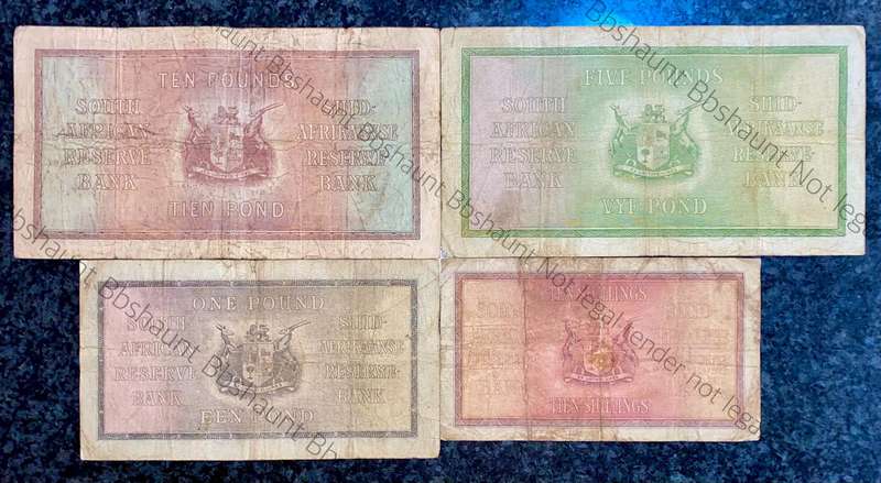 J Postmus Set 10 pound F2 -1943 ,5 pound B16 -1940 ,1 pound 1942 & 10 shillings E70 -1944