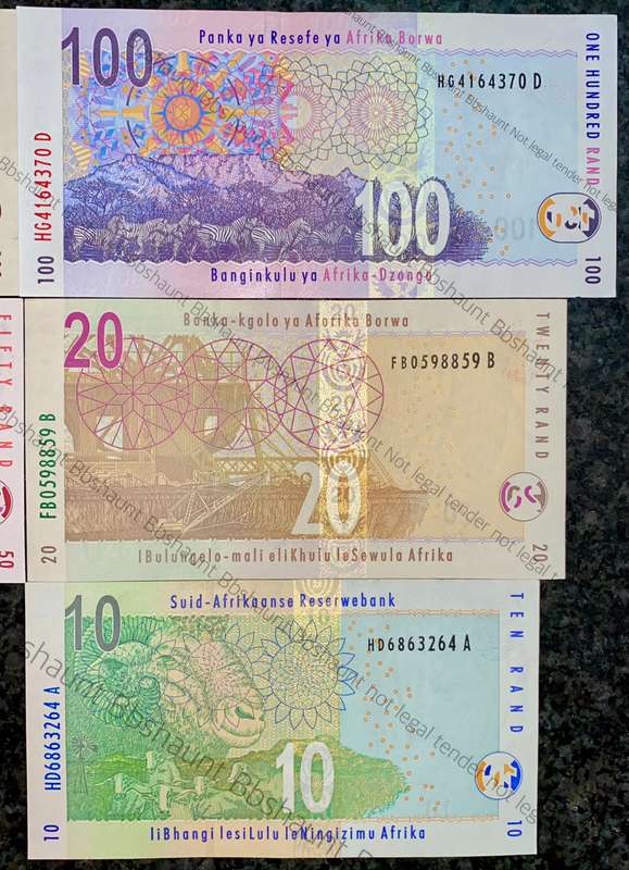 COMPLETE SET TT MBOWENI R200 TO R10 -- 2ND ISSUE 2004 UNC-AUNC ANIMALS WTM (1 BID TAKES ALL)