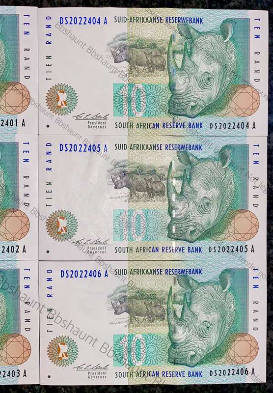 CL Stals. R10 -- in sequence DS2022401-406 Elephant wtm 2nd issue 1993 unc-aunc (1 bid takes all)