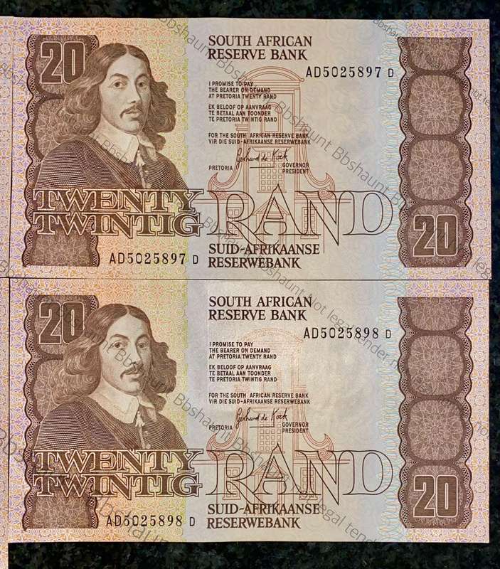 GPC De Kock. R20 in sequence AD5025894-898 UNC 3rd issue 1990 (1 bid takes all )