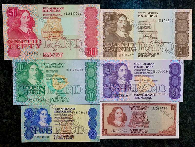 complete set gpc de kock & decimals R50 TO R2 - 1980s(R1 de Jongh 1975)- (1 bid takes all)