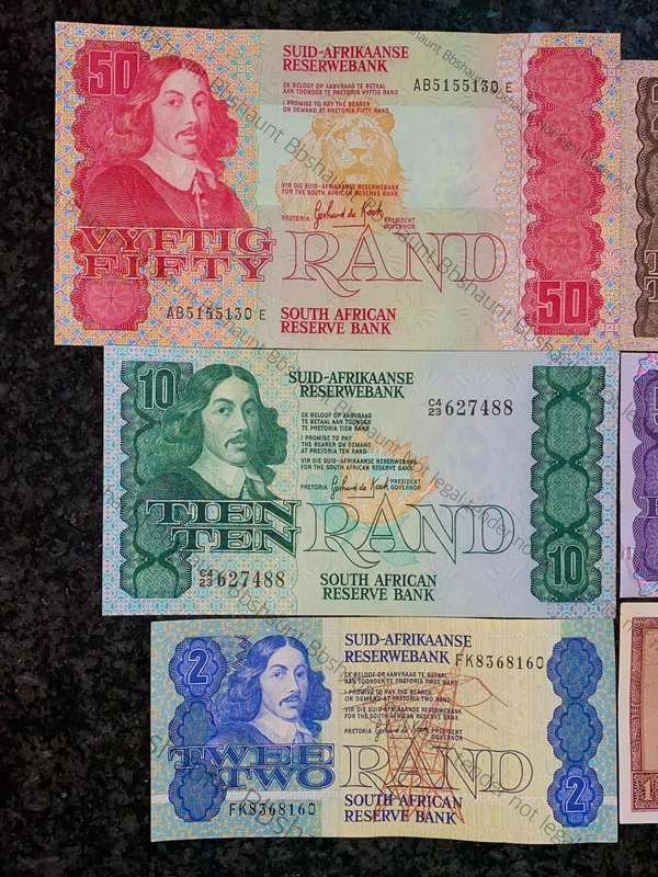 Complete Set GPC De Kock & decimals R50 TO R2 - 1980s (R1 De Jongh 1975)(1 bid takes all)