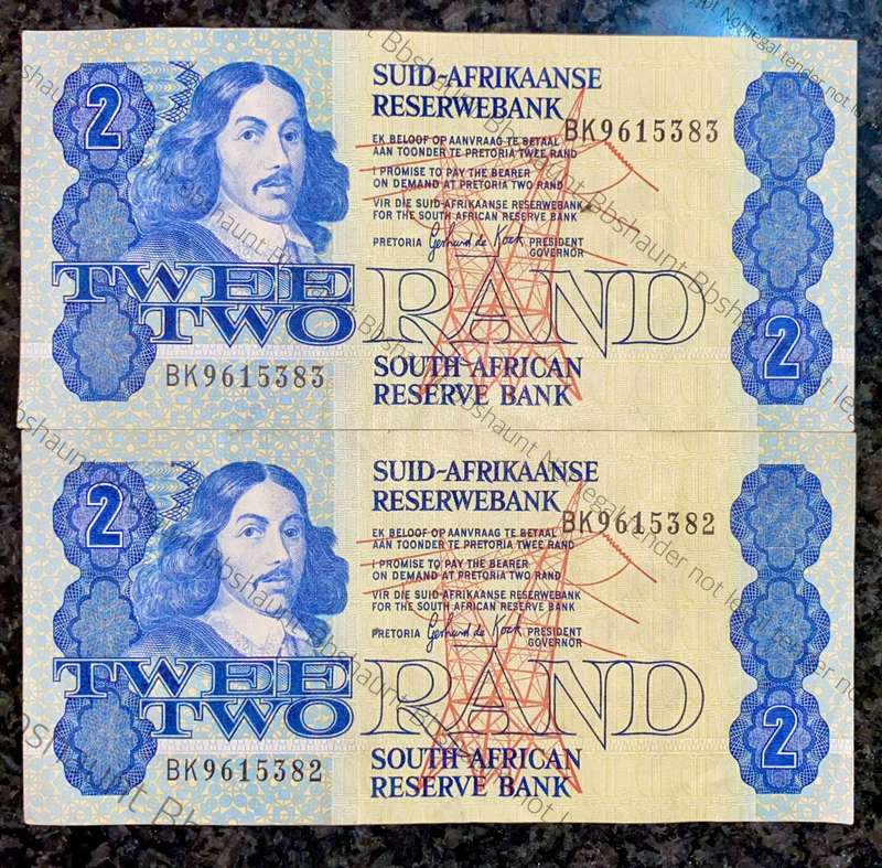GPC De Kock. R2 in sequence BK9615383-382 aunc 3rd issue 1984 (1 bid takes all )