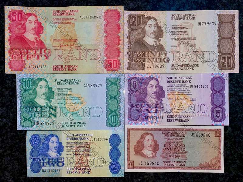 Complete Set GPC De Kock & decimals R50 TO R2 - 1980s (R1 de Jongh 1975)(1 bid takes all