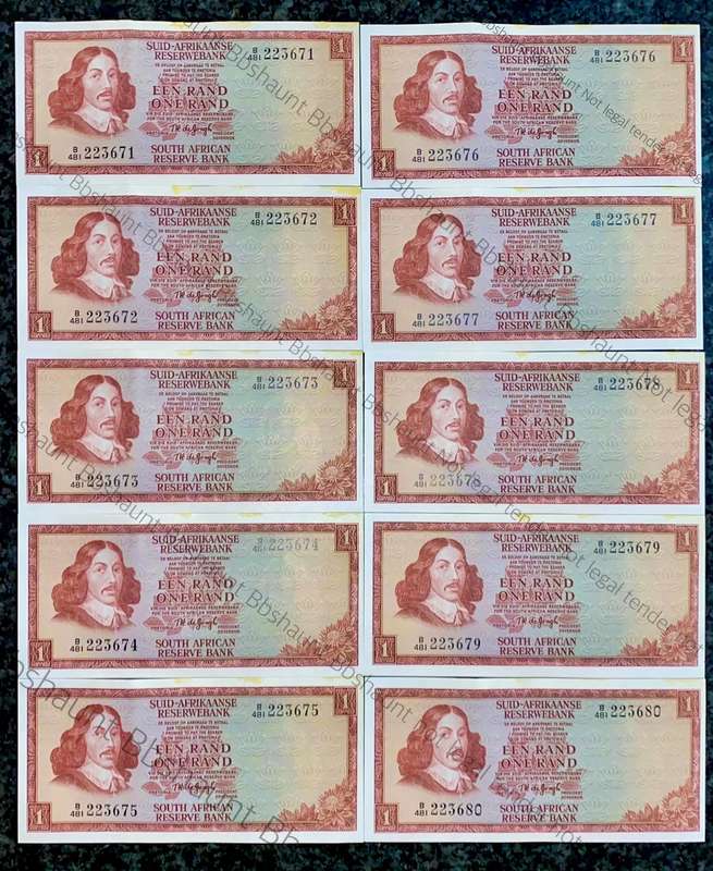 TW De Jongh. R1 in sequence B481 /223671-680 aunc 3rd issue 1975 (1 bid takes all 10)