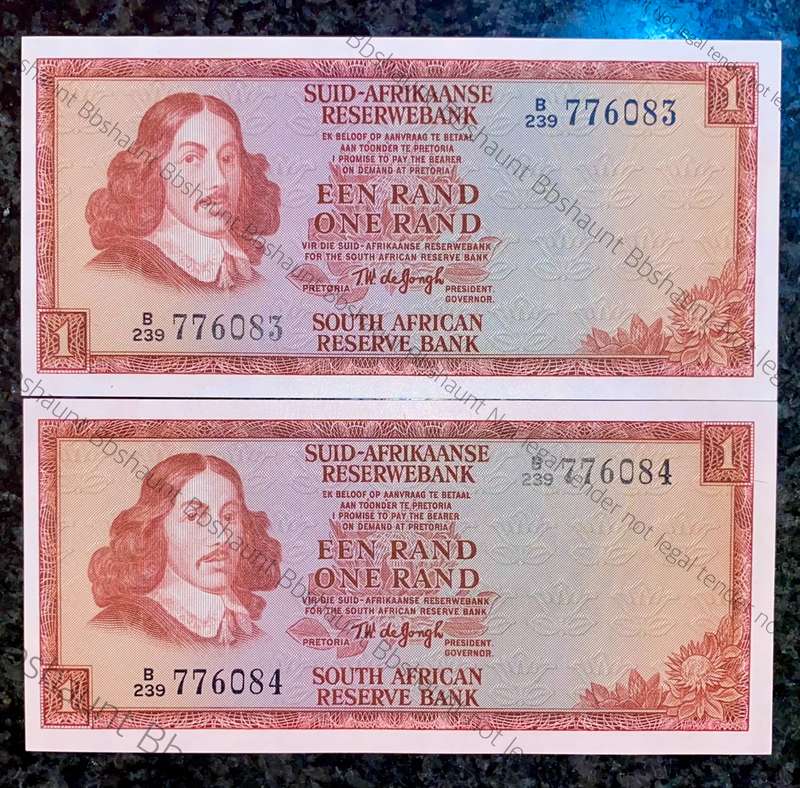 TW De Jongh. R1 in sequence B239 /776084-083 unc 2nd issue 1973 (1 bid takes all)