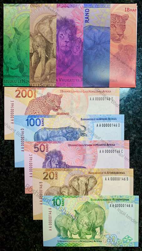 L KGANYAGO FULL SET VERY LOW MATCHING NO - AA0000146 A - FIRST ISSUE 2023 IN S A RESERVE BANK FOLDER