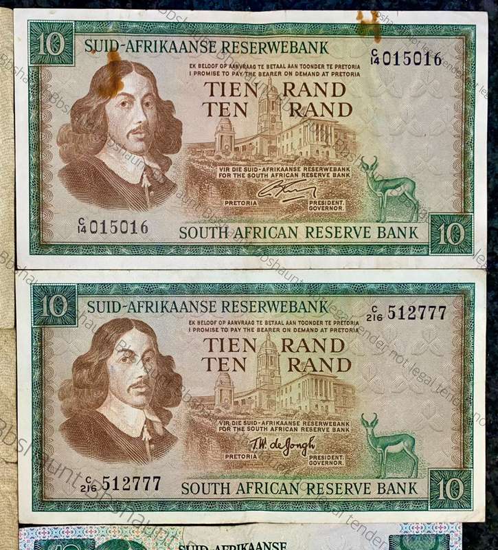 set of R10 all governors 1961-1990 MH De Kock - Rissik - De Jongh - stals - de kock(1 bid takes all)
