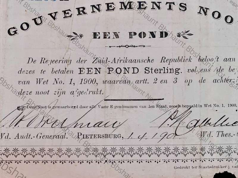 Z.A.R Pietersburg 1 pound Governments Noot 01-04-1901 No 54103A