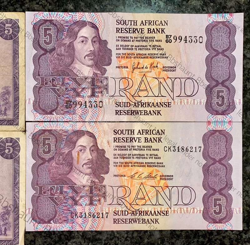 set of R5 - G Rissik - De Jongh - De Kock - Stals 1966 to 1990 (1 bid takes all)