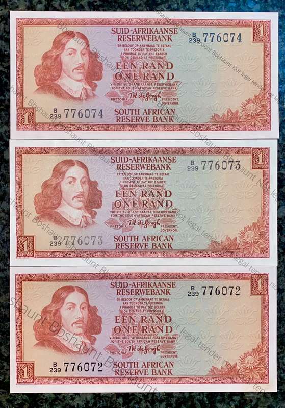 TW De Jongh. R1 in sequence B239 /776074-072 unc-aunc 2nd issue 1973 (1 bid takes all)