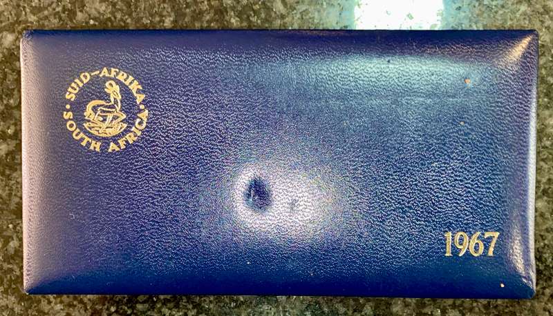 SOUTH AFRICA PROOF SET SILVER R1 TO 1 CENT -- 1967 AFRIKAANS -- IN BLUE SA MINT BOX